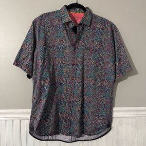 Luchiano Visconti Men’s Short Sleeve Button Up Shirt Abstract Geometric Large